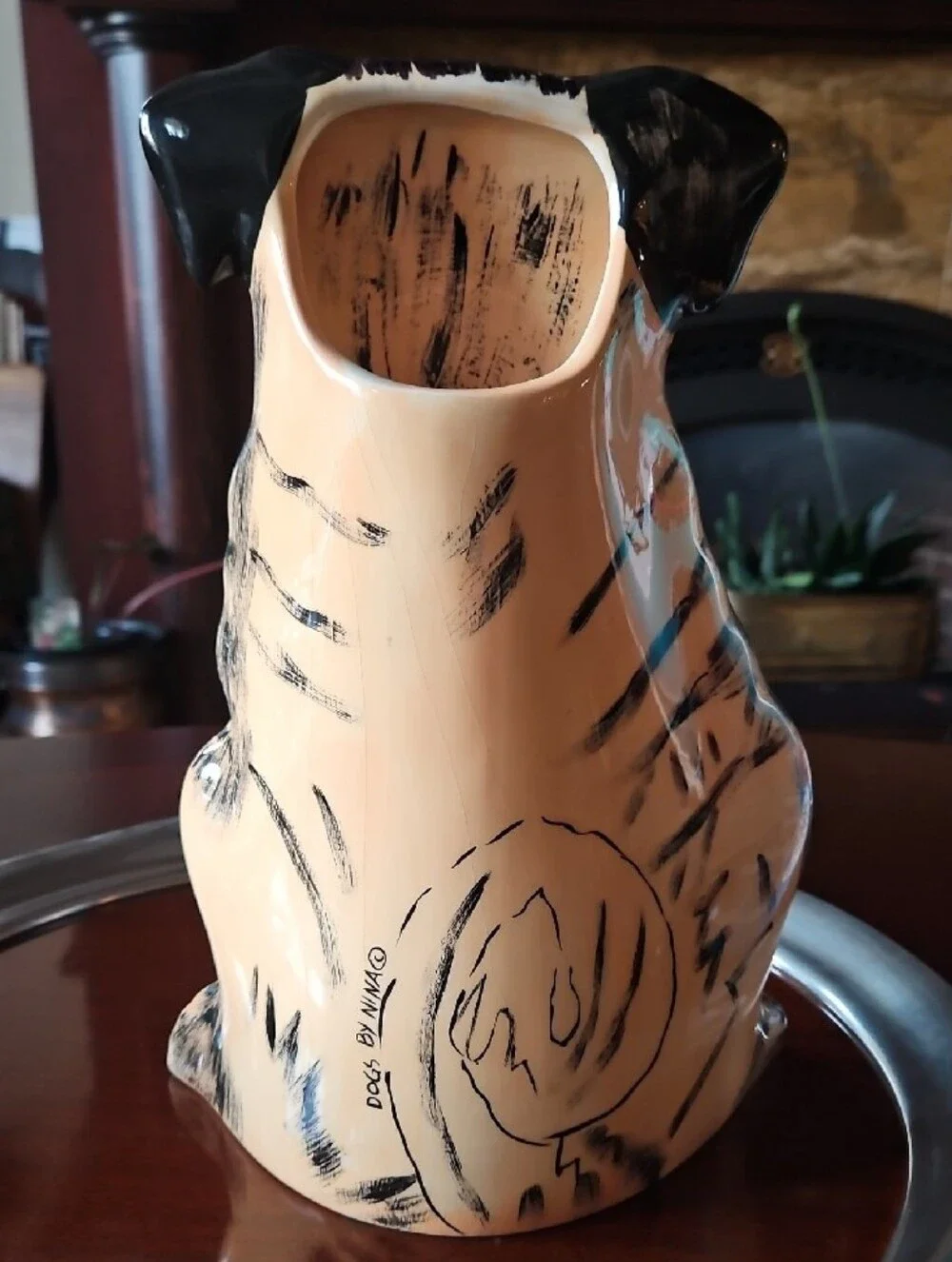 VTG Dogs by Nina Lyman Ceramic Pug Dog Figural Vase Planter Hand Painted